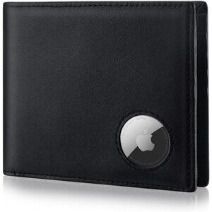 Genuine Leather RFID Blocking Men's Wallet with Airtag Holder 2 ID Windows